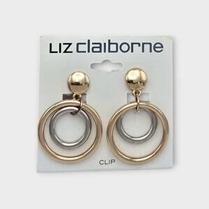 Liz Claiborne Gold Silver Double Hoop Clip-On Earrings NWT – Retro 80s 90s